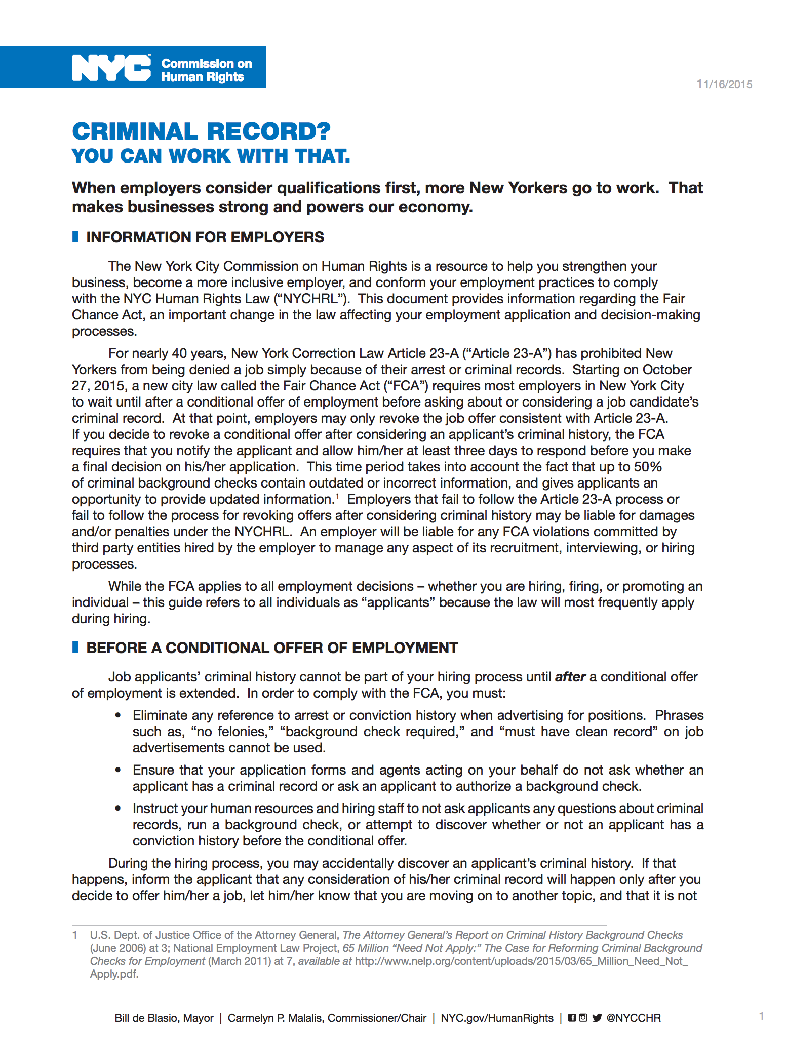 Fair Chance Act Factsheet for Employers CCHR