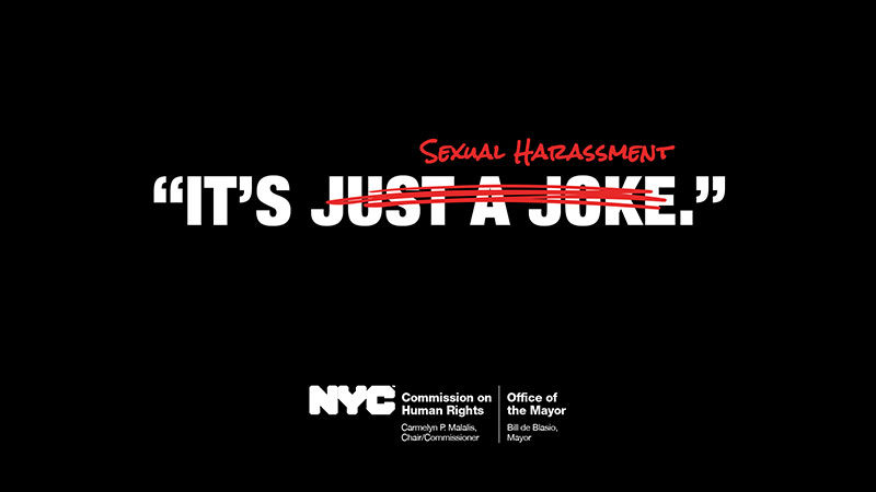 Text reading It's sexual harassment with 'just a joke' crossed out.