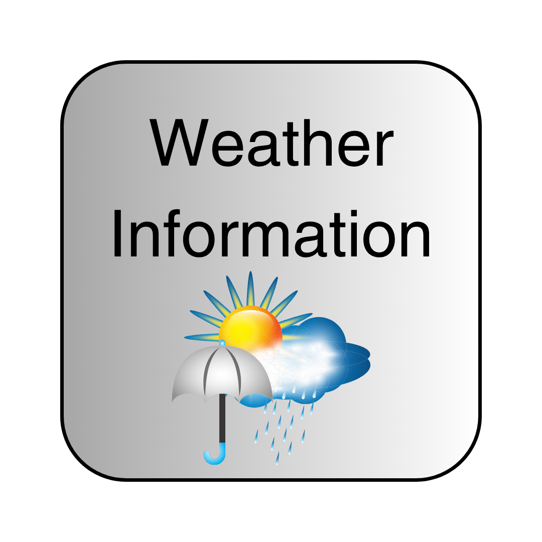 Grey button with a cloud, sun, and umbrella. Text reads weather information