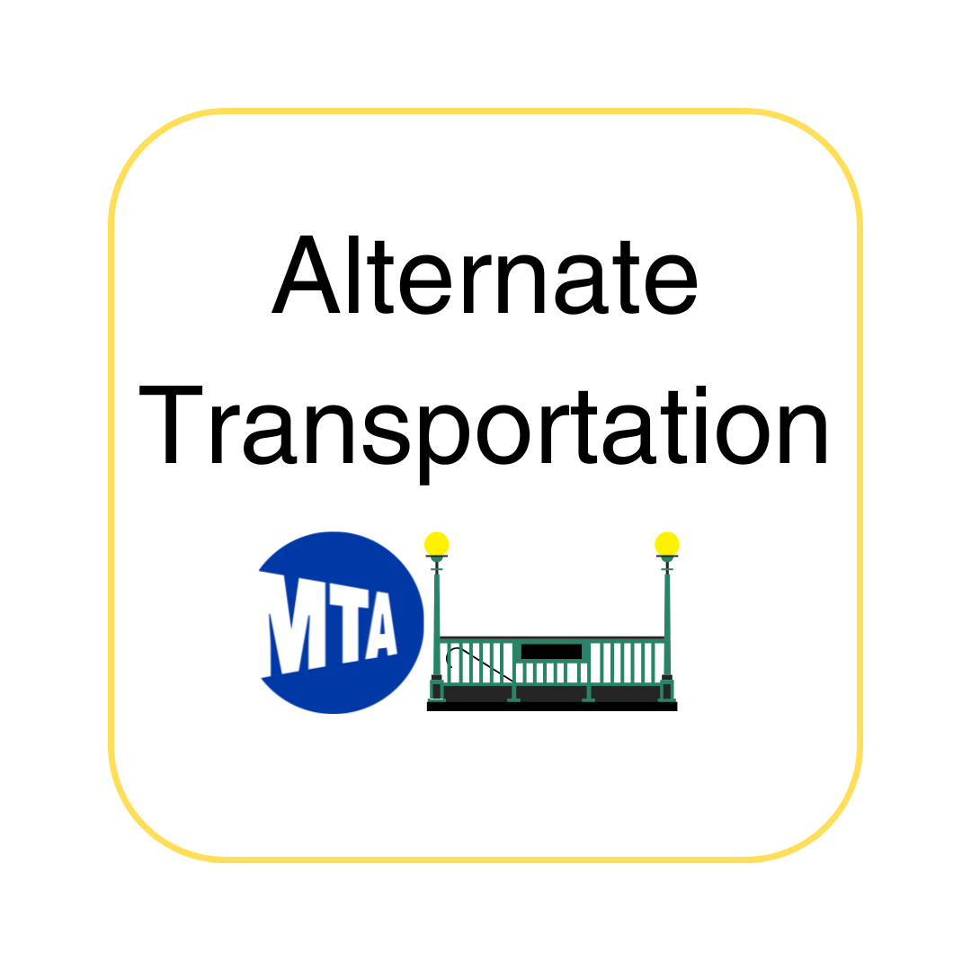 image of button with white background that says Alternate Transportation and the M T A logo and a subway gate