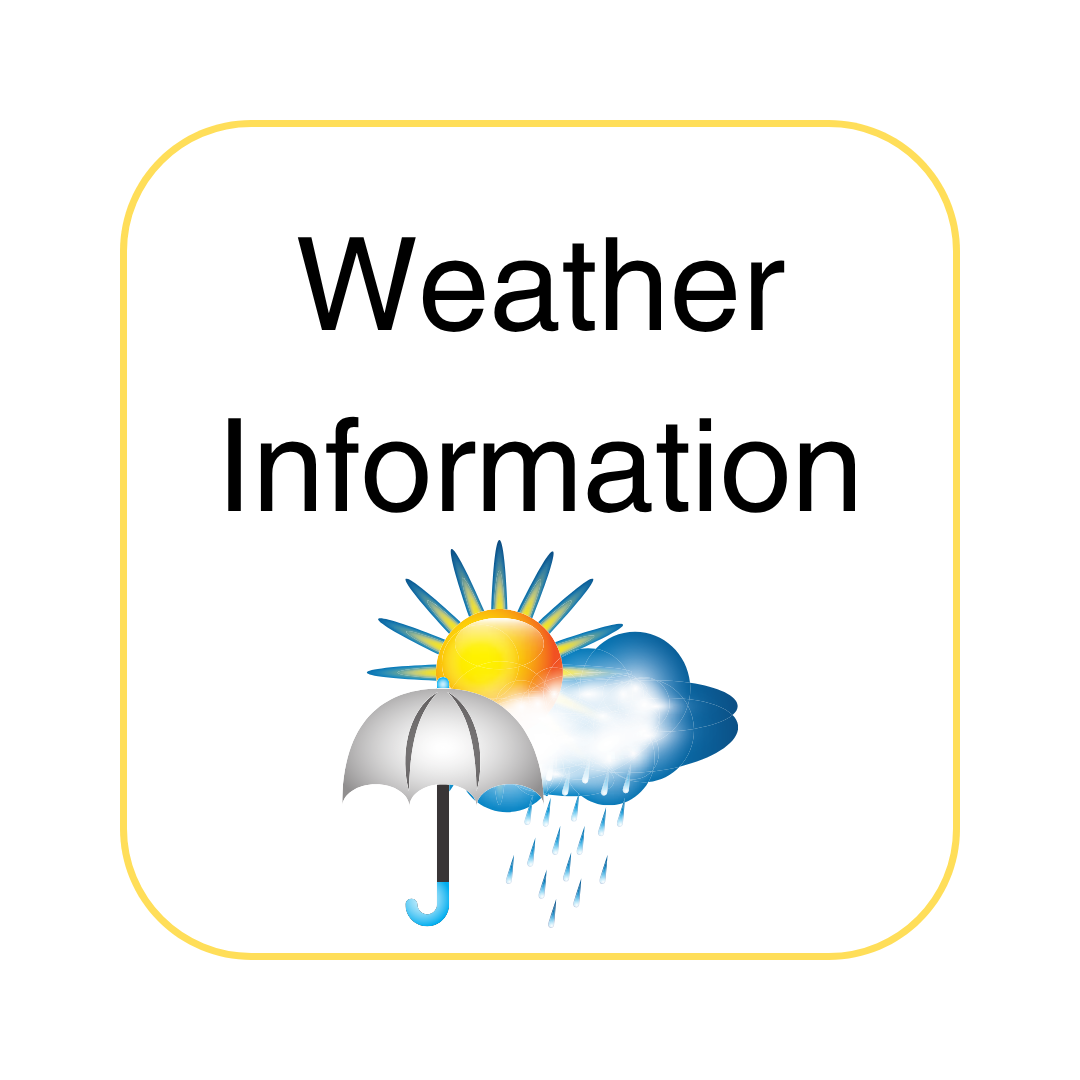 image of button with white background that says Weather Information and has graphics of a sun, clouds, and rain