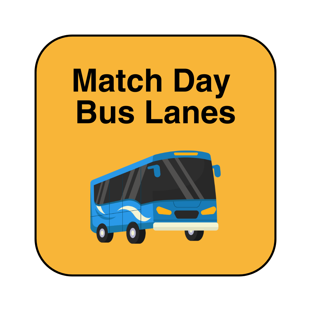 image of button with yellow background that says Match Day Bus Lanes and has an image of a bus