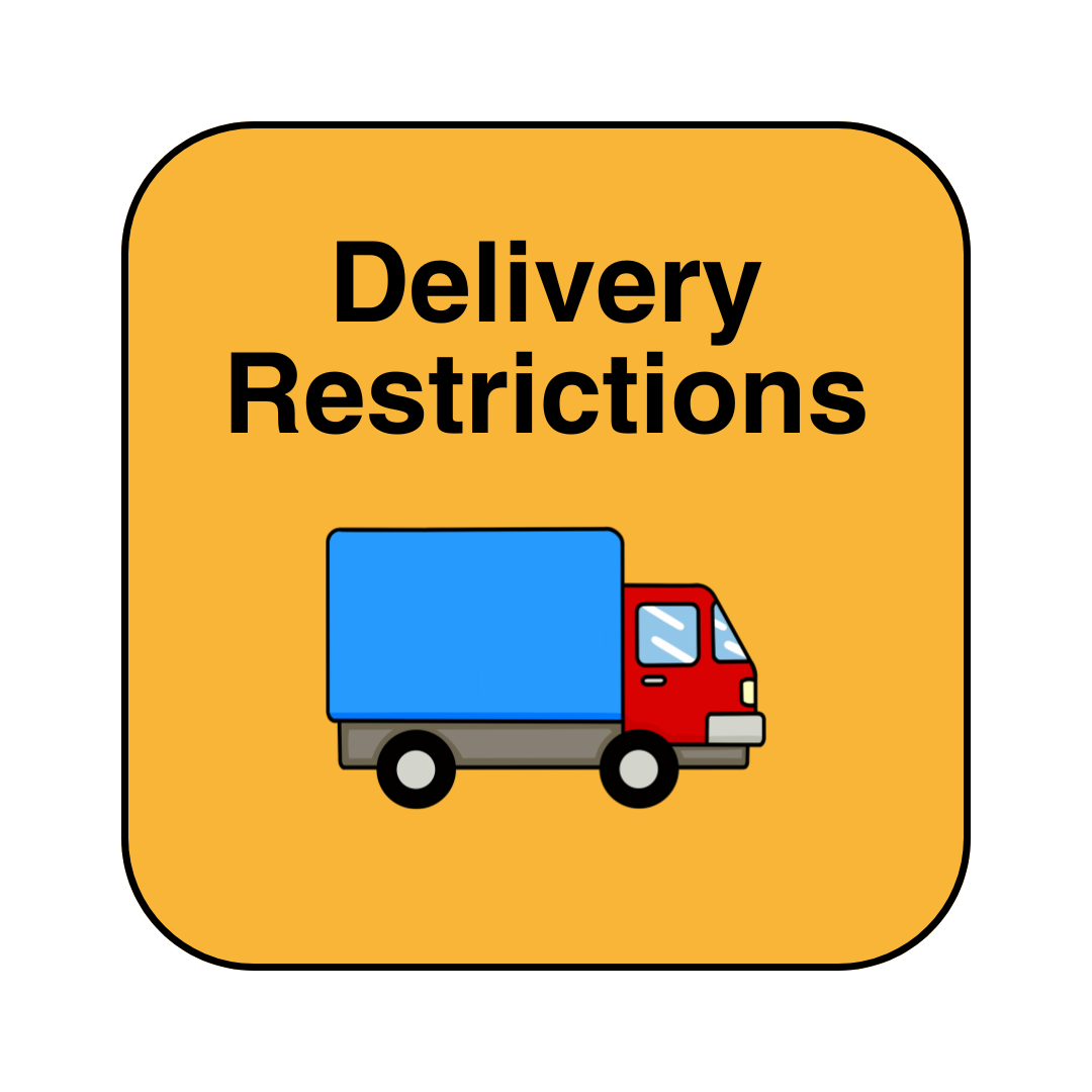 image of button with yellow background that says Delivery Restrictions and has an image of a truck