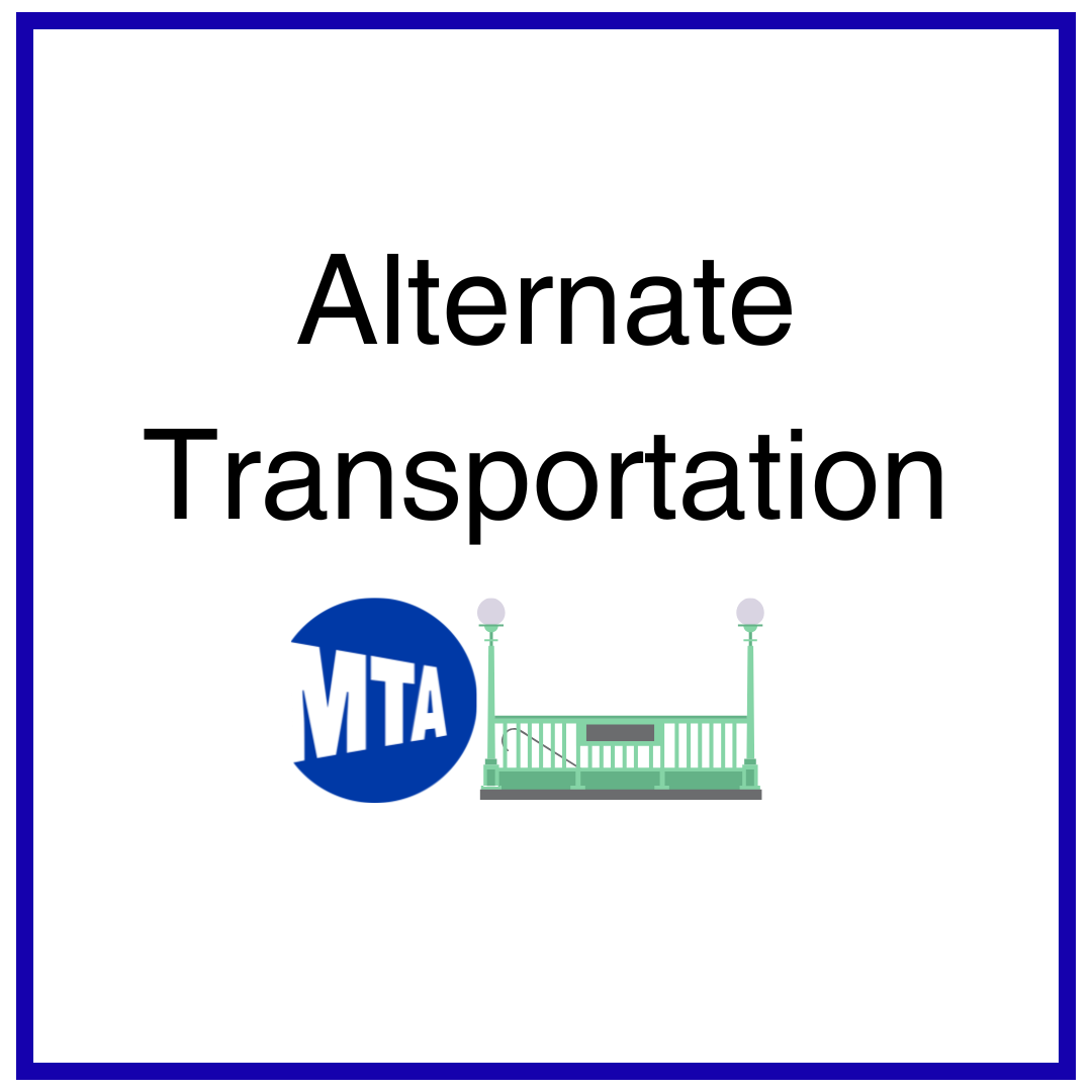 image of button with white background that says Alternate Transportation and the MTA logo and a subway gate