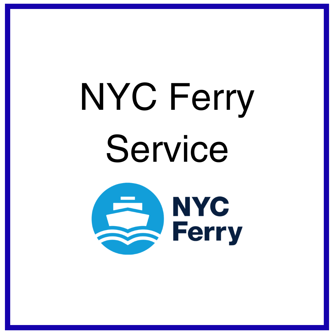 image of a dark clue button that says N Y C Ferry Service