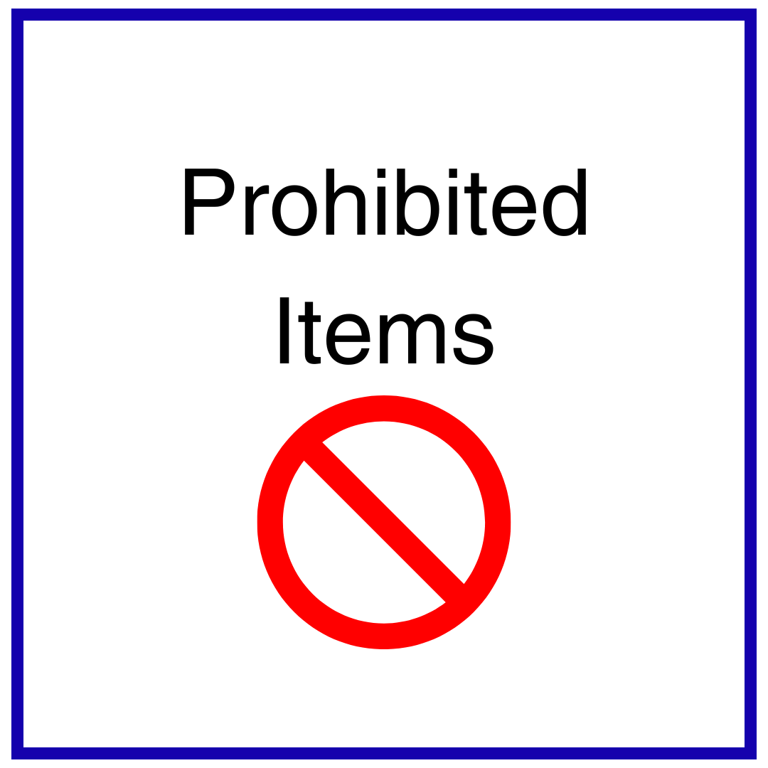 image of button with white background that says Prohibited Items and a No symbol