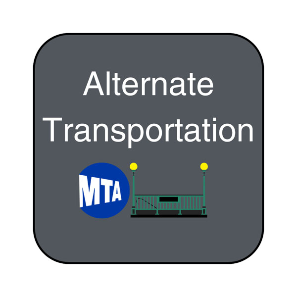 image of button with grey background that says Alternate Transportation and the M T A logo and a subway gate