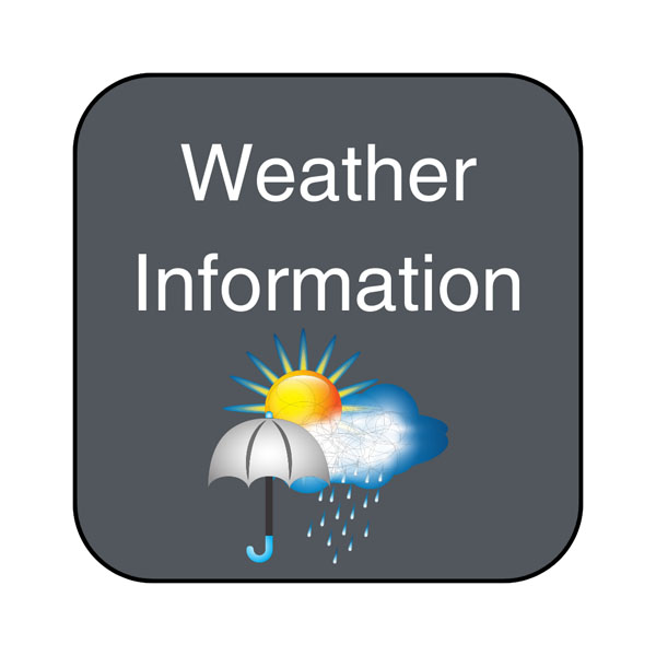 image of button with grey background that says Weather Information and has graphics of a sun, clouds, and rain