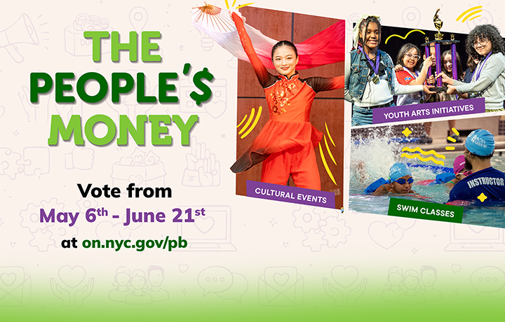 Graphic for The People&rsquo;s Money vote phase, showing voting dates, website, and examples of funded project categories.
                                           