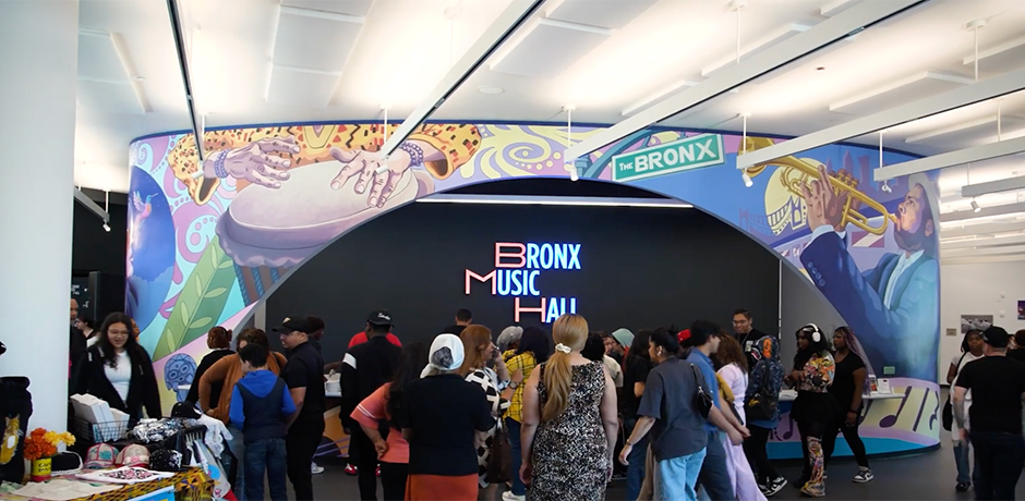 Crowd in front of a sign that reads Bronx Music Hall