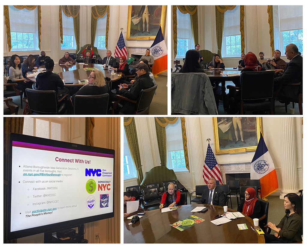 Photo Collage of the Community and Ethic Media Roundtable discussing The People's Money at City Hall