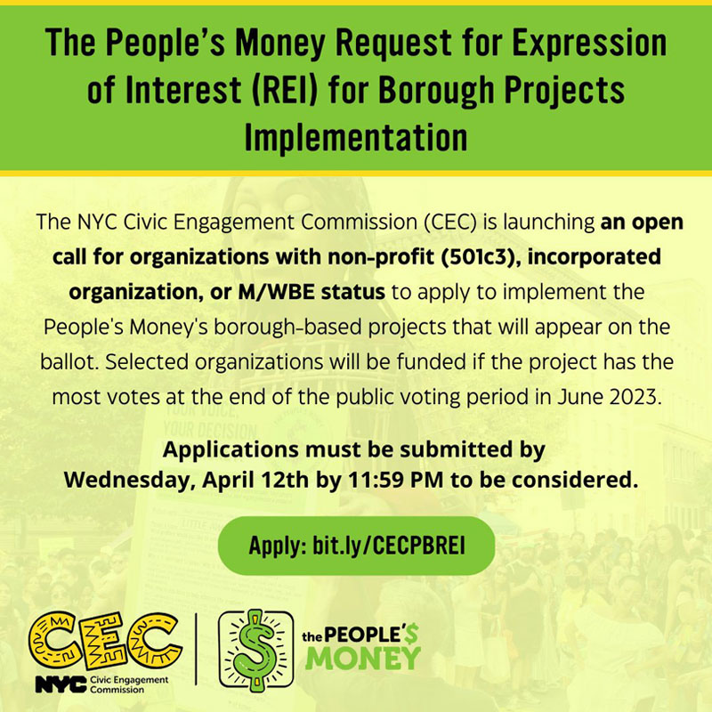 The People's Money Request for Expression of Interest (REI) for Borough Projects Implementation