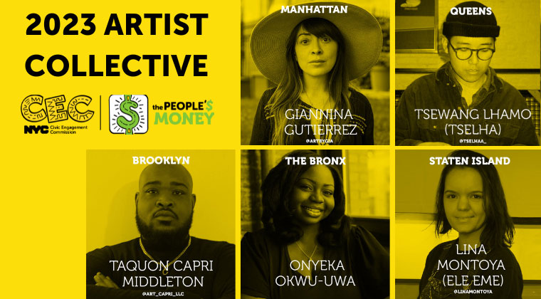 2023 artists collective, featured Giannina Gtuerrez, Tsewang Lhamo, TaQuon Capri Middleton, Onyeka Okwu-Uwa, and Lina Montoya