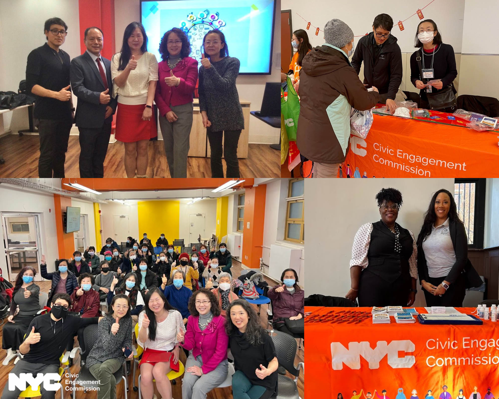 Collage of group photos with multiple organizations across NYC in front of CEC tables.
