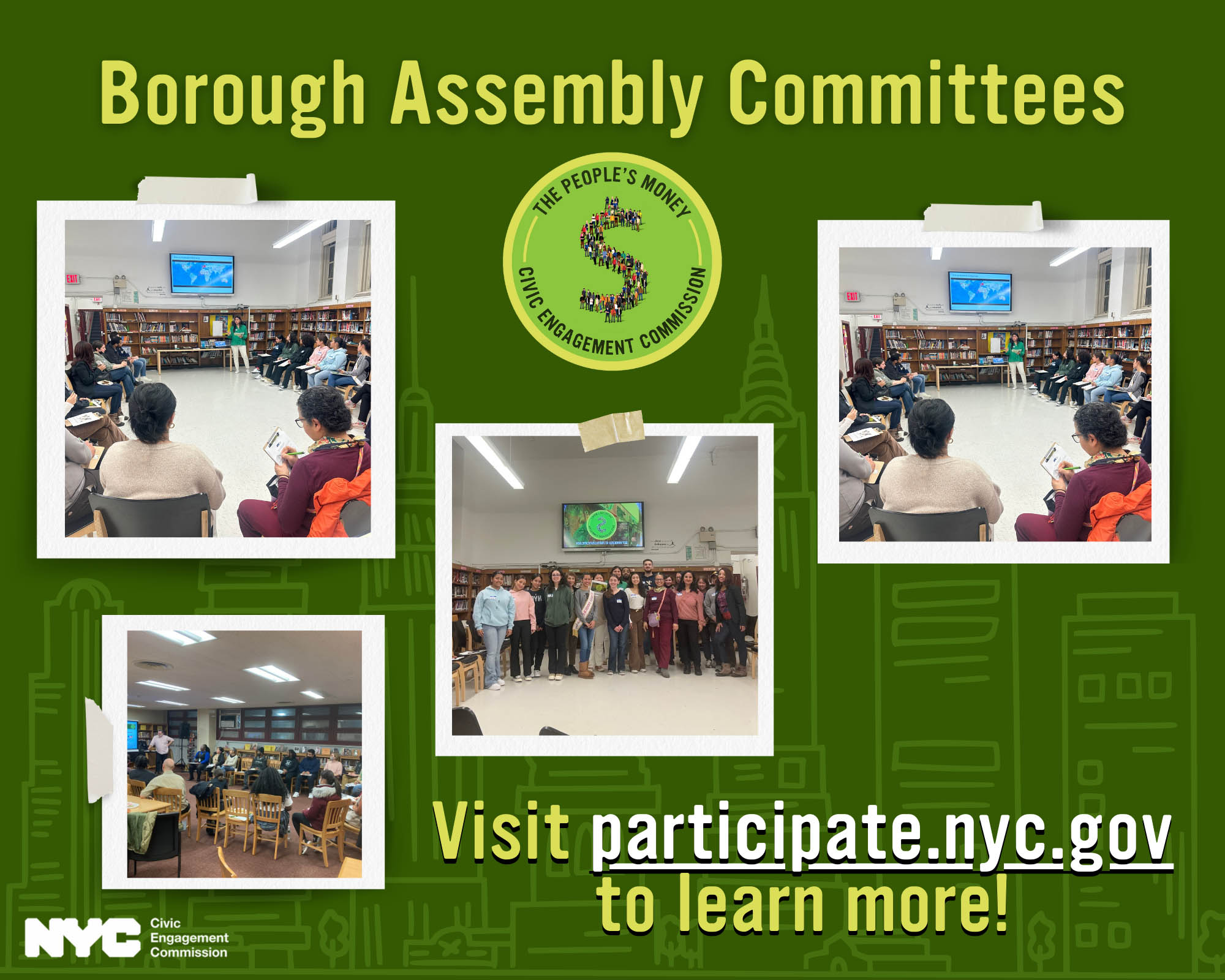 Photo collage of The People's Money Idea Borough Assembly Committees.