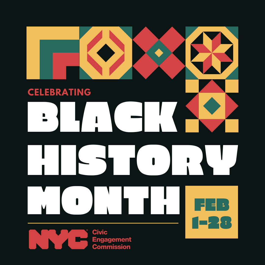 Black History Month creative graphic in traditional African Diaspora colors.
