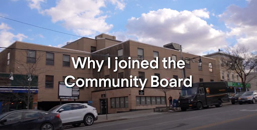 Brown Bronx Community Board Building overlaid with text 'Why I joined the Community Board'