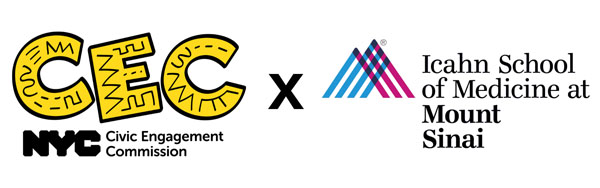 the CEC's logo and the Icahn School of Medicine at Mt. Sinai's logo with an  in the middle.