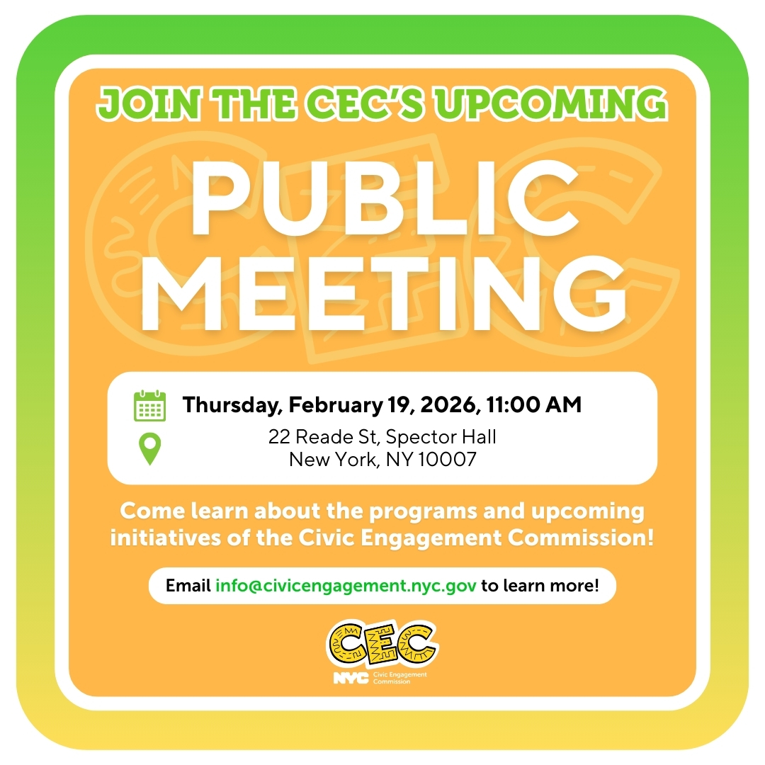 This graphic is calling for people to join the CEC's upcoming public meeting. It gives the date, time, and location of the meeting.