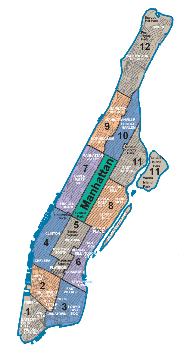 map of community board districts in Manhattan