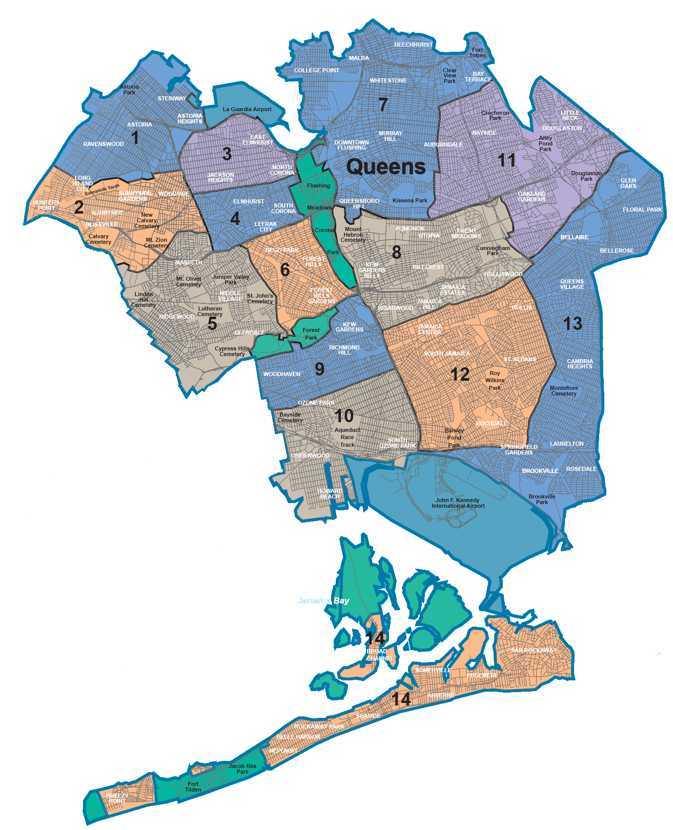 map of community board districts in Queens