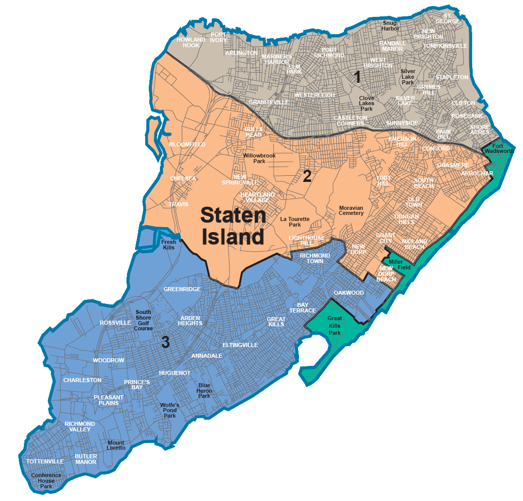 map of community board districts in Staten Island
