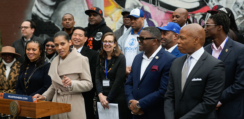 Mayor Eric Adams join representatives from Brownsville
                                           