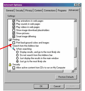 internet options window for internet explorer