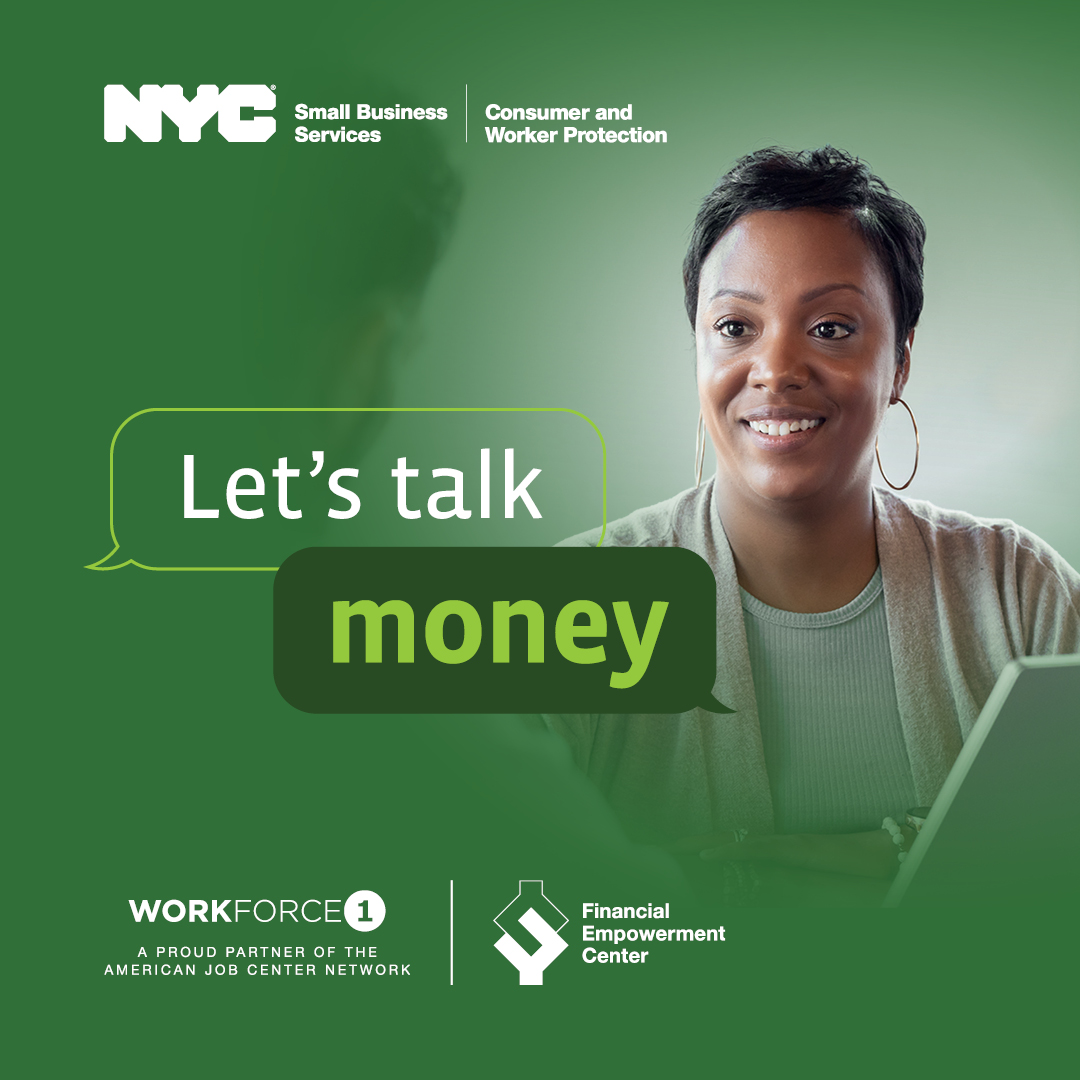 Let's talk money ad for financail counseling at Workforce1 Centers