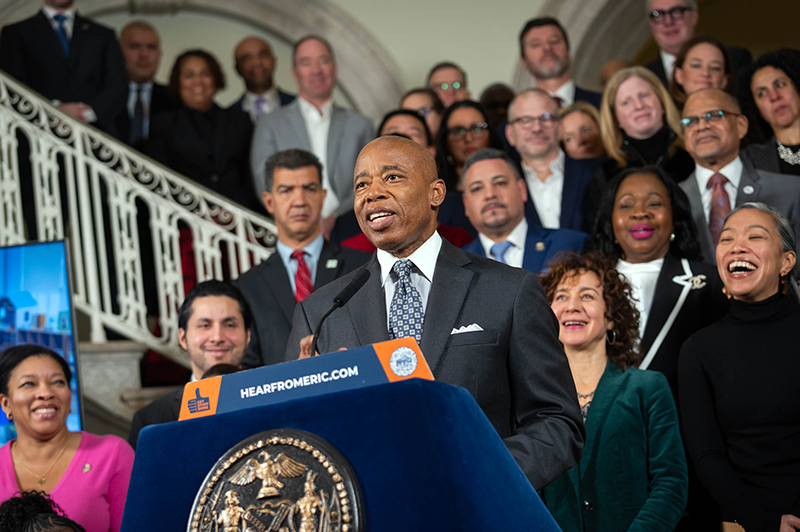 Mayor Eric Adams speaking at end of year press conference
                                           