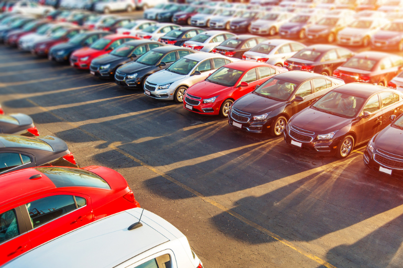Rows of cars at a car dealership
                                           