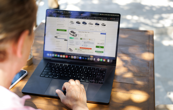 Woman compares cars on her computer
                                           
