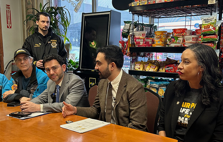 Mayor Mamdani and DCWP Commissioner Sam Levine speak at an event announcing updates to the Protected Time Off Law.
                                           