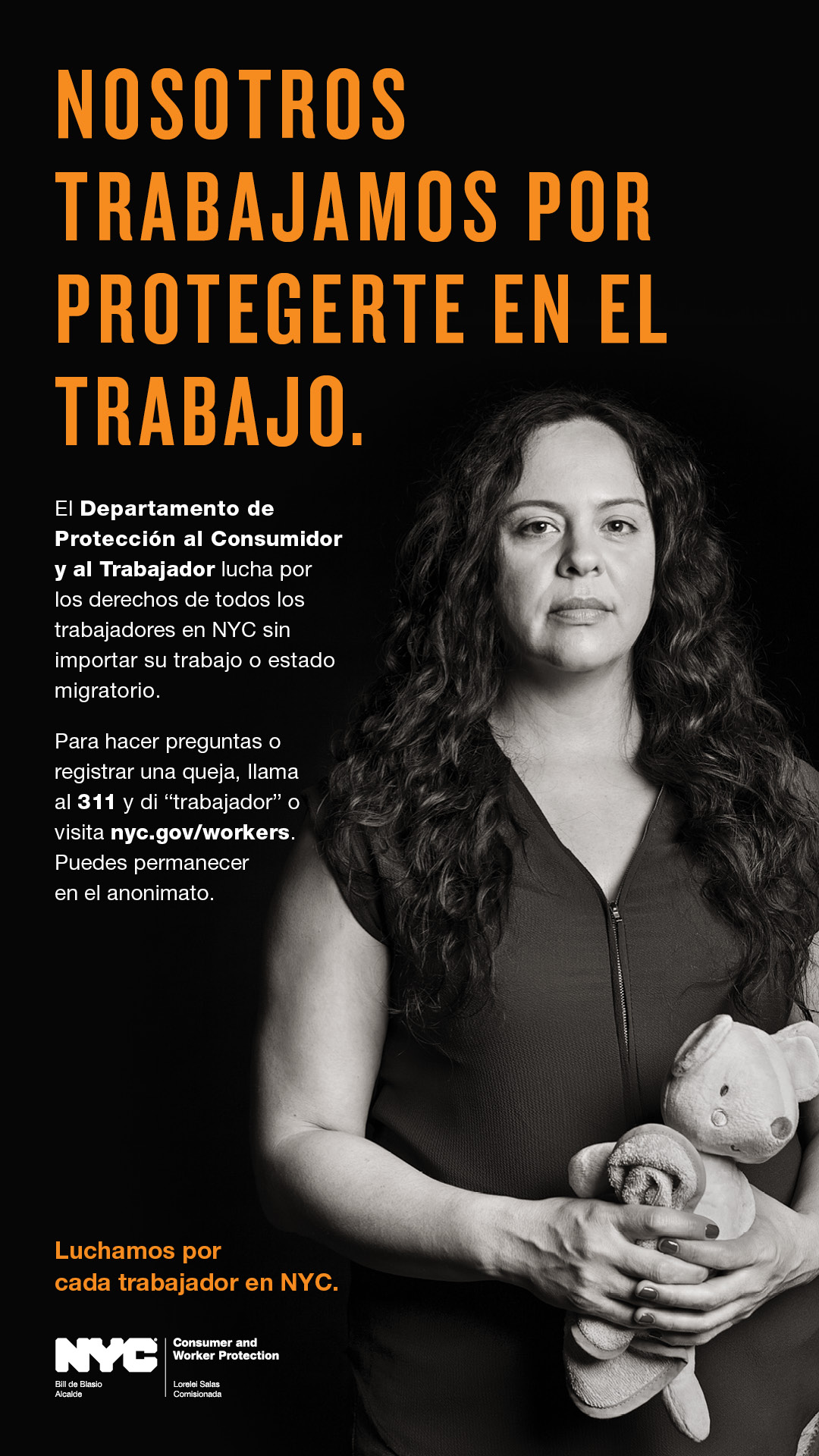 Spanish version of workers' rights campaign ad featuring a paid care worker
