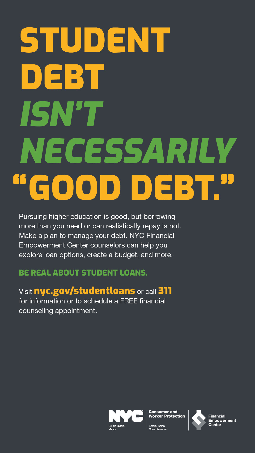 Ad with text STUDENT DEBT ISN’T NECESSARILY GOOD DEBT