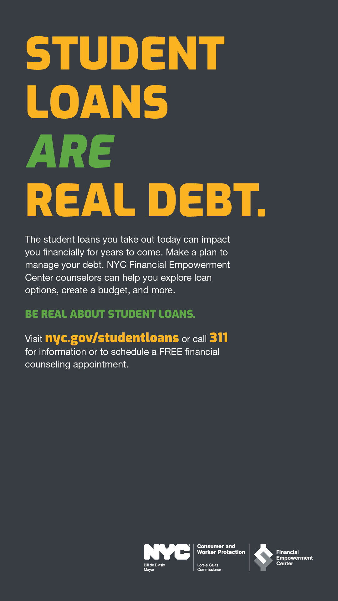 Ad with text STUDENT LOANS ARE REAL DEBT