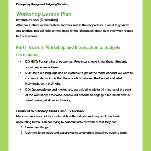 Participatory Management Budgeting Workshop