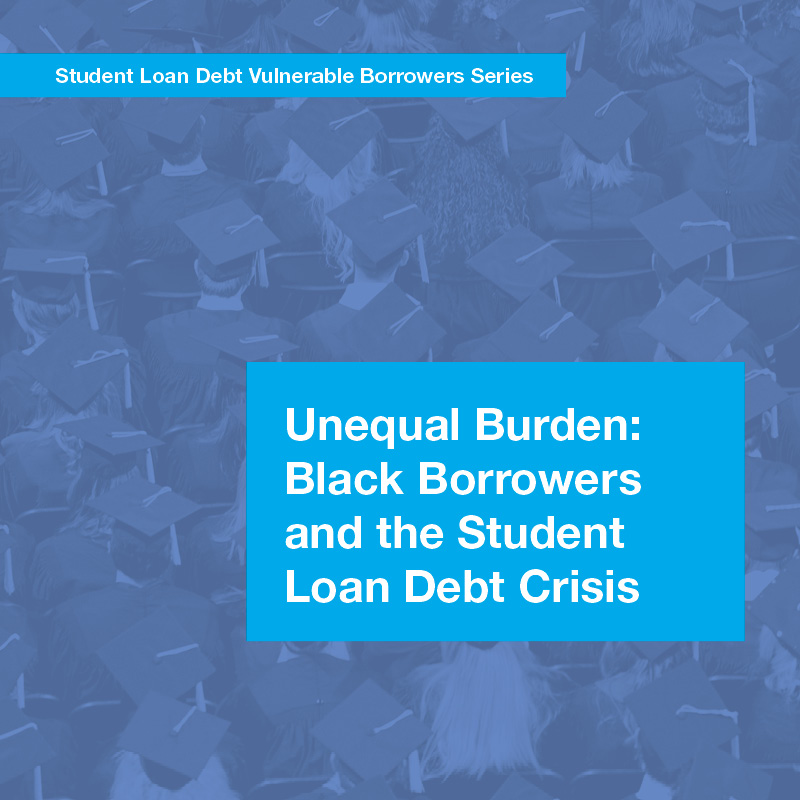 Blue report cover for Research-Student-Loan-Debt-Report-Black-Borrowers