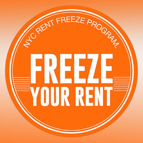 Freeze Your Rent Logo in white on orange background