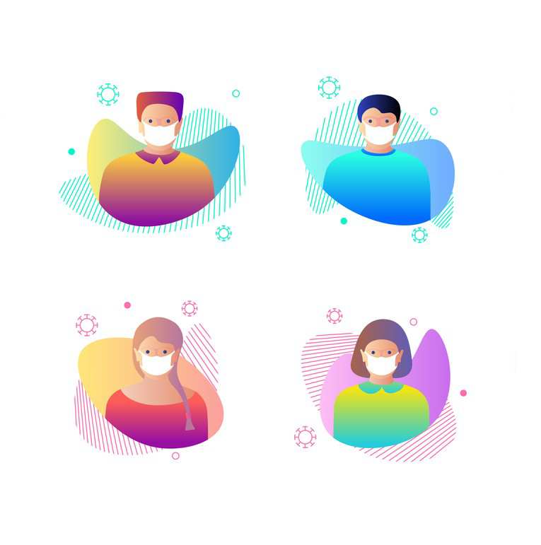 Four men and women wearing masks