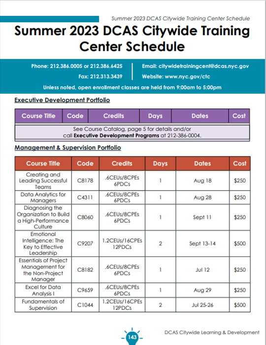 CTC Course Schedule