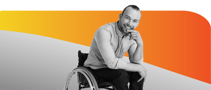Young man in wheelchair, smiling