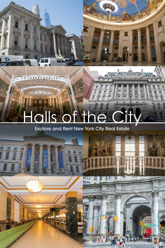 photos of DCAS managed buildings and the heading Halls of the City.