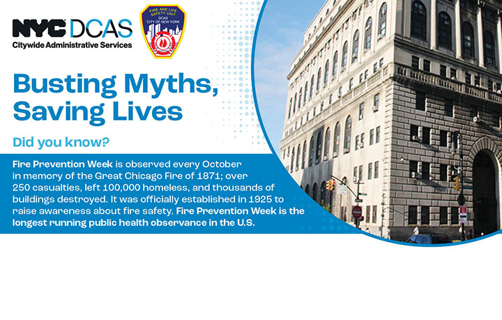 N Y C D C A S logo and the Fire Safety logo and a New York City building.
                                           