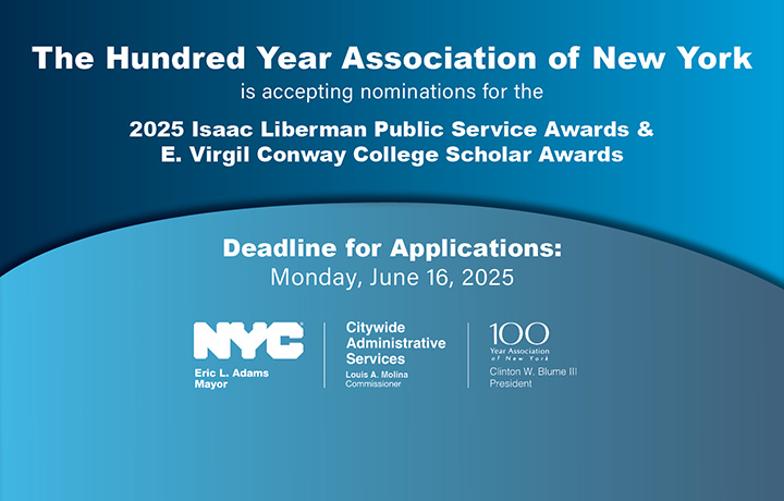 City of New York, D C A S and 100 Year Association logos. Nominations are being accepted for the 2025 awards.
                                           