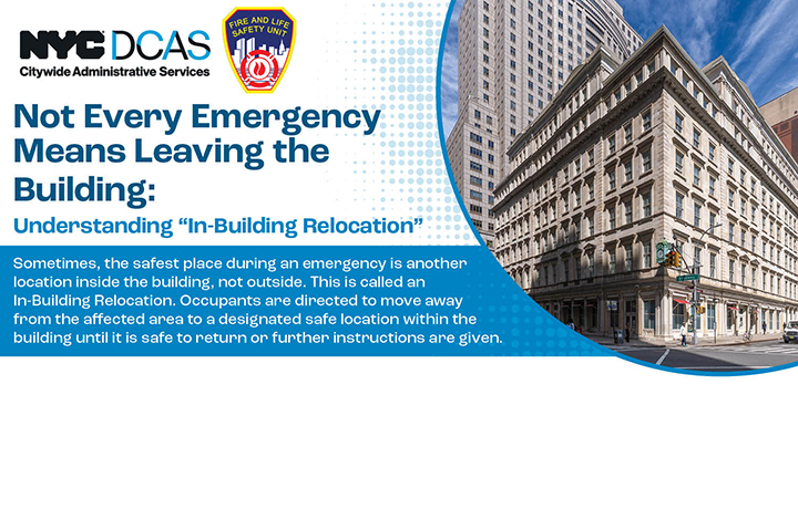 An image with a pic of a building on Broadway and Chambers St and DCAS and Fire & Life Safety logos.
                                           