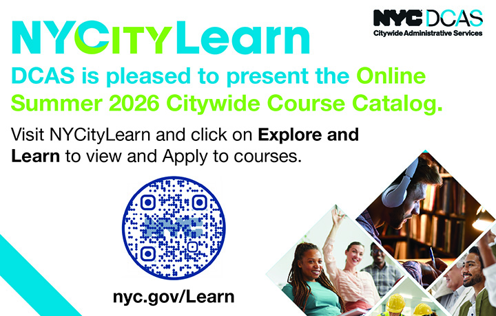 NY CityLearn Summer 2026 catalog with four images of people at various types of training sessions.
                                           