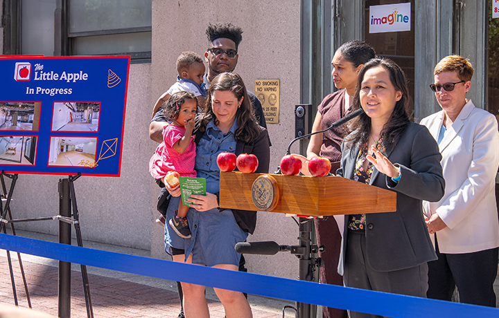 Ribbon cutting for the brand new The Little Apple municipal child care program at 1 Centre Street.
                                           