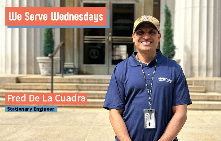 Smiling man wearing a baseball cap and a polo shirt in the back of One Centre Street.
                                           