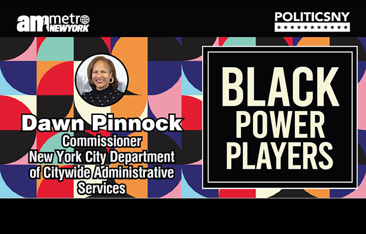 Decorative background with picture of Commissioner Dawn Pinnock and logos.
                                           